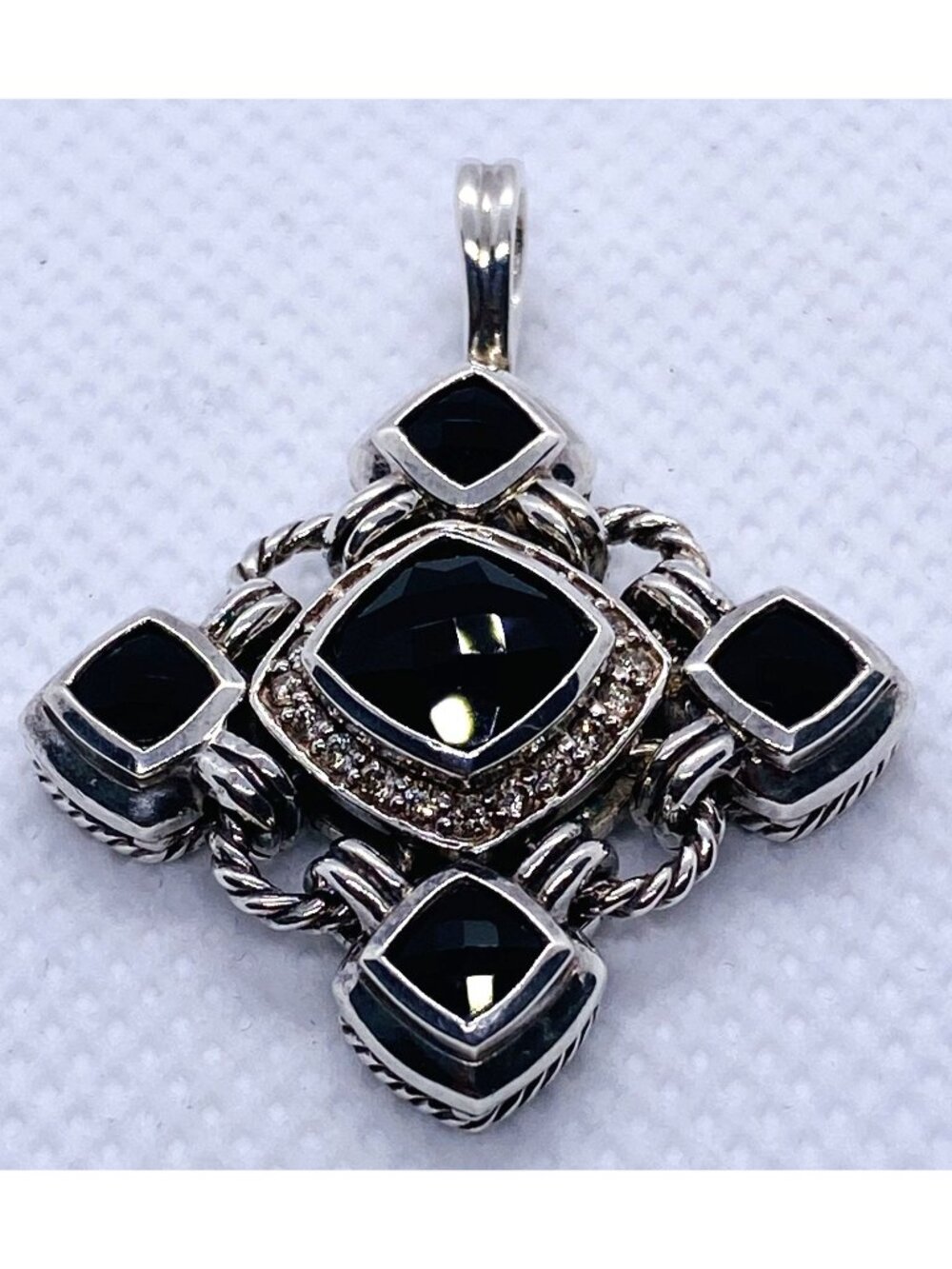 David Yurman Sterling Silver 925 Onyx & Diamond Renaissance Pendant